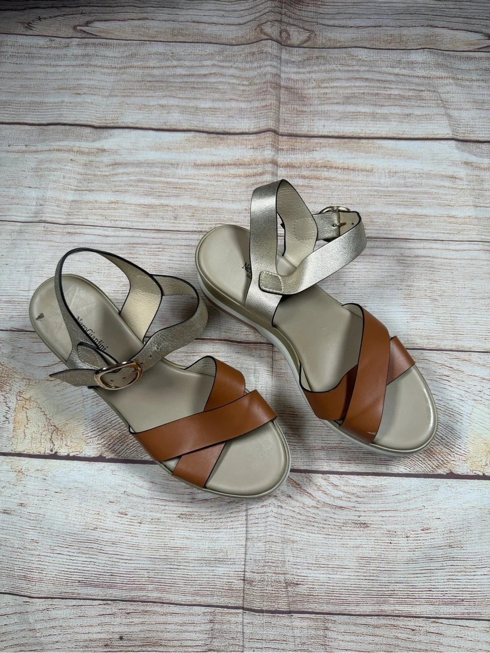 Nero Giardini Metallic Gold & Brown Wedge Sandals